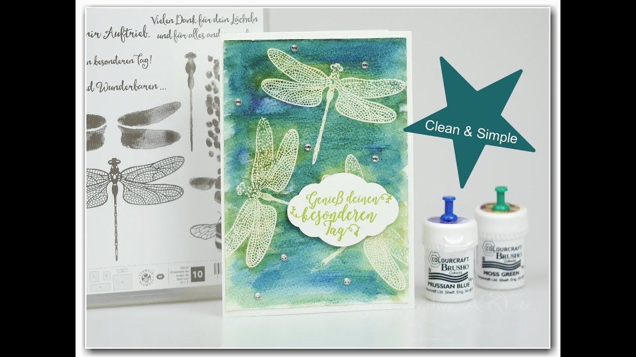 Clean and simple - Embossing resist mit Brusho Crystal Colors - YouTube