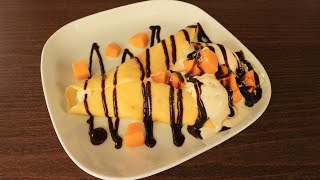 How to Make Crepes | Vanilla Ice Cream Crepe with Mangoes and Chocolate Syrup | Yummylicious Dish