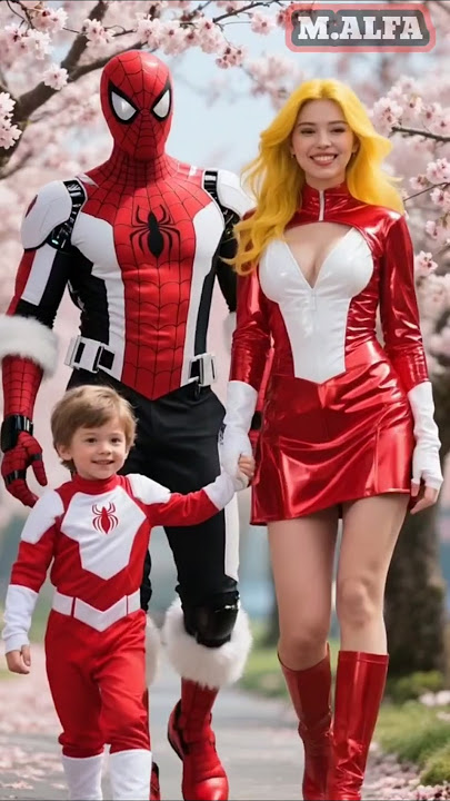 Deadpool And Spiderman With Thier Family In A Sakura Park #marveltoys #spiderman