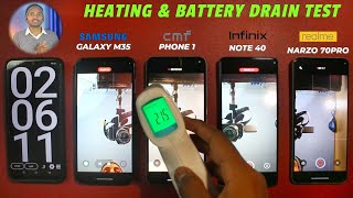 Galaxy M35 vs CMF Phone1 vs Infinix Note 40 vs Realme Narzo 70pro : Battery & Heating Test.
