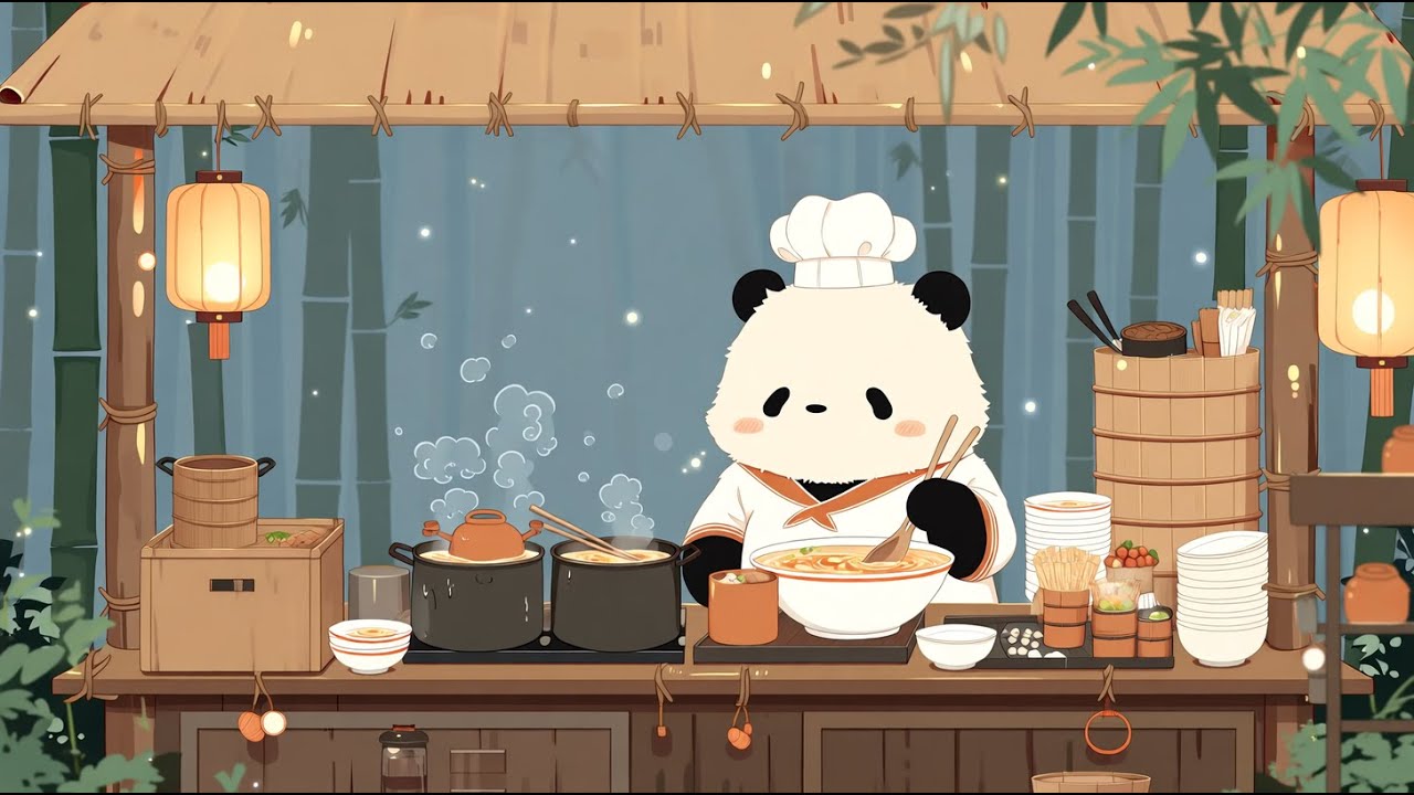 Panda’s Midnight Ramen 🍜🐼 | Cozy LoFi Jazz & Kitchen Sounds for Study & Comfort
