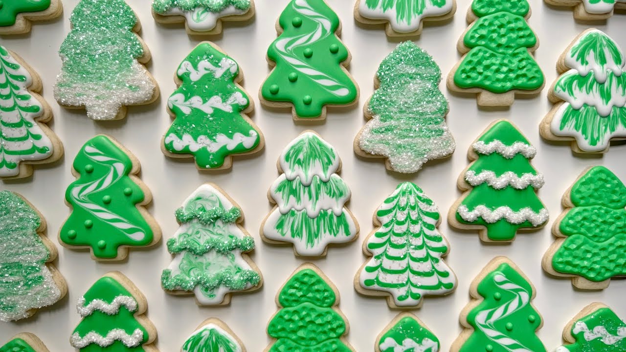 EASY CHRISTMAS TREE COOKIES ~ Satisfying Decorating of Christmas Tree Cookies with Royal Icing