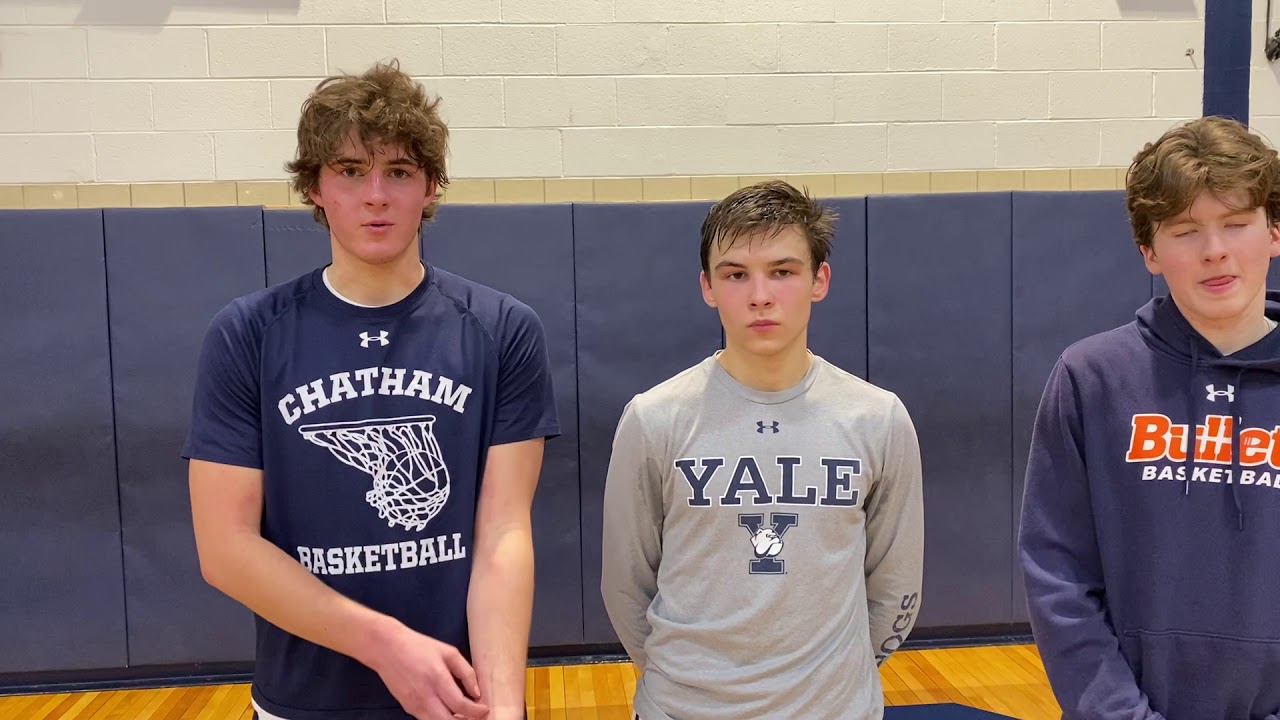 Chatham basketball players Ryan Leskauskas, Jack Casano-Boris and Cam Rooney