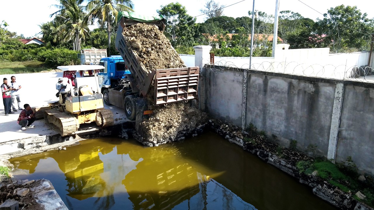 Completed the pouring of rock into the new location with multiple machines & sewage treatment plants