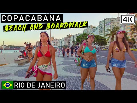 Rio de Janeiro Plajı ve Boardwalk. 🇧🇷 COPACABANA, Brezilya |【4K】2021