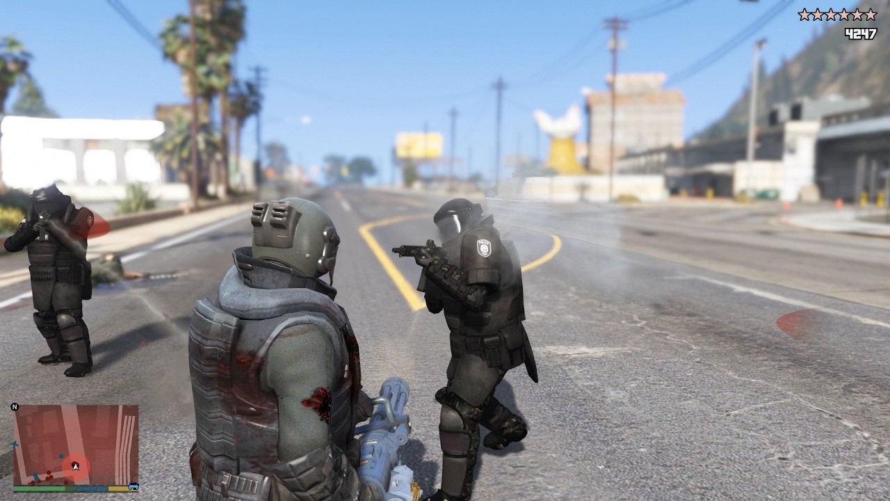 GTA V Michael's Paleto Bay Juggernaut Suit Minigun Rampage + 10 Star Escape