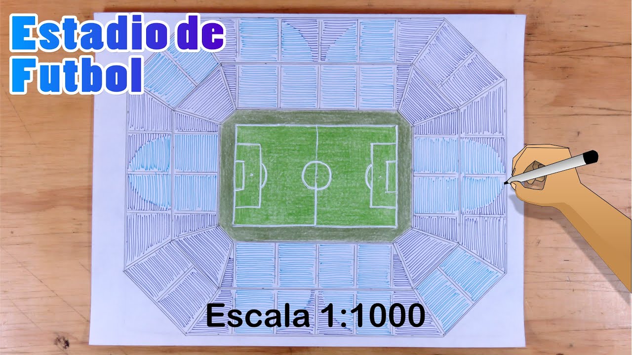 Cómo dibujar una cancha y estadio de fútbol a escala 1:1000 - YouTube