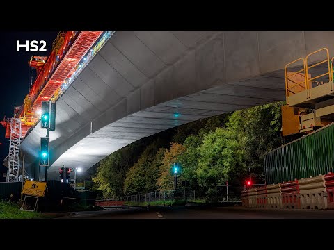 HS2 engineers build UK's longest railway bridge over a road