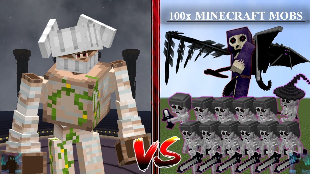 100 Minecraft mobs army vs MUTANT IRON GOLEM | Minecraft Mob Battle ...