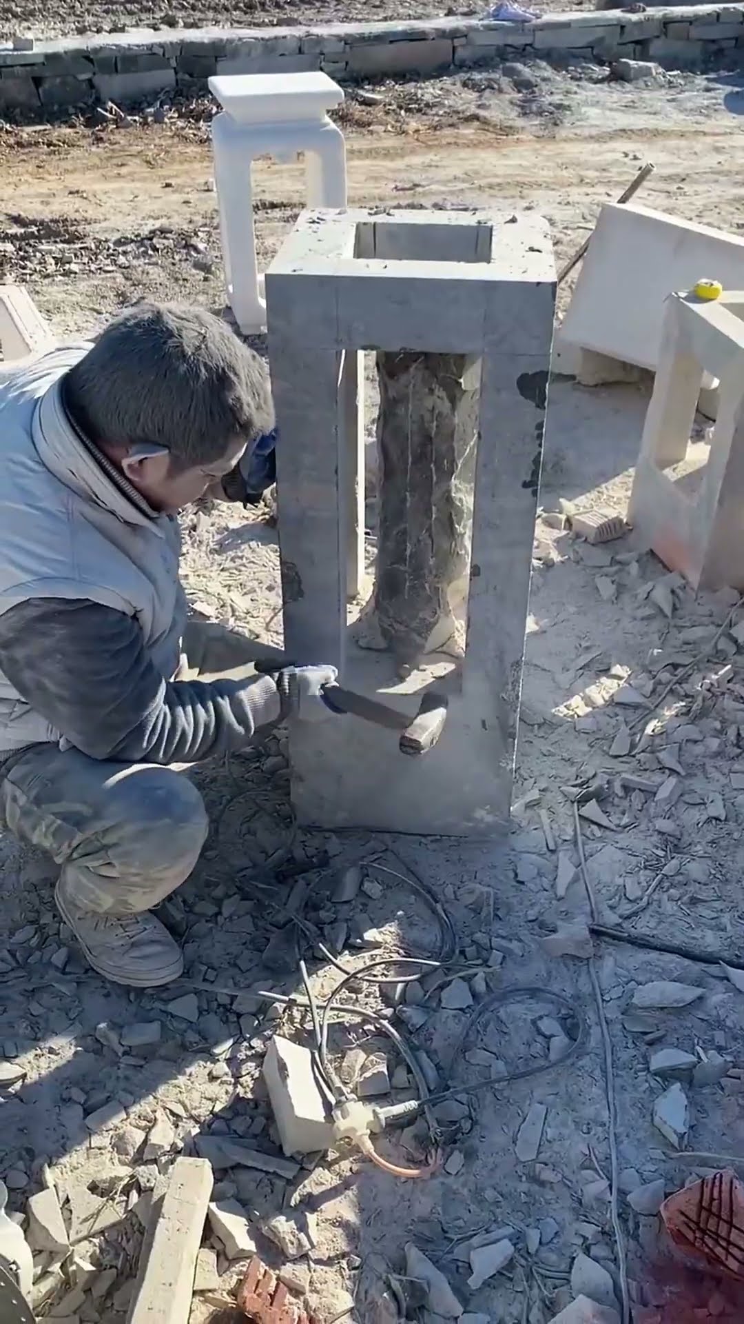 Process of making hollow stone stool- Good tools and machinery make work easy