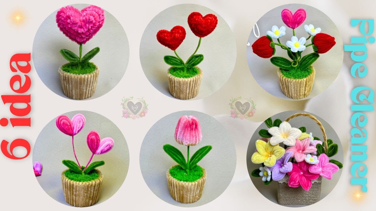 🪷Beautiful and Easy to do🪷6 ideas for making mini Flower Pots with Pipe Cleaner | Fuzzy Wire