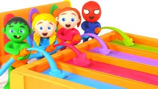 KIDS PLAYING WITH RAINBOW COLORS ❤ SUPERHERO PLAY DOH CARTOONS FOR KIDS