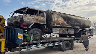 The truck tanker was completely destroyed by fire due to the heat and is now being rebuilt.