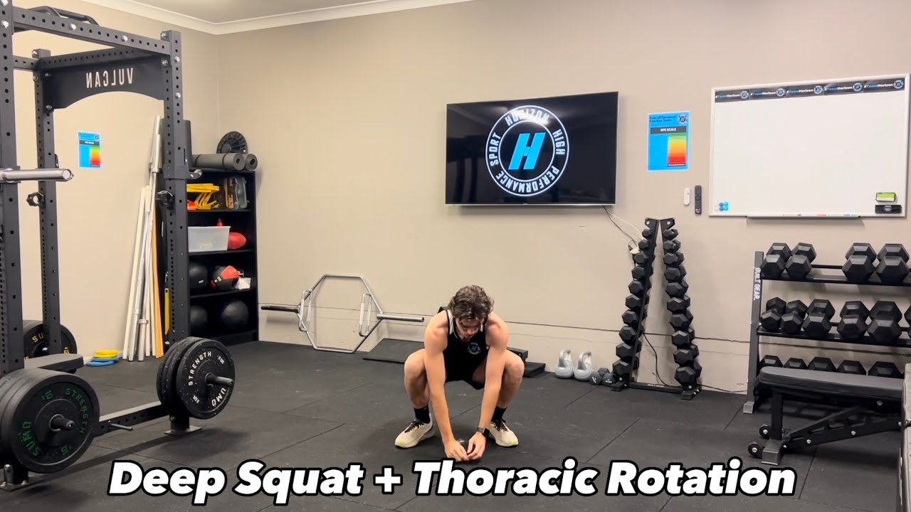 Deep Squat with Thoracic Rotation - YouTube
