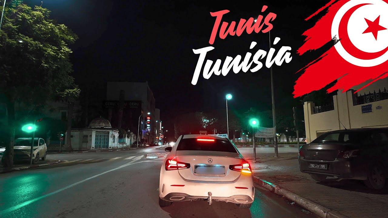 Night Drive Tunis, Lac 1 To Decarlo At 11 PM , Croissant Run, Tunisia 4K