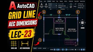 How to AutoCAD Grid Line & AEC Dimensions Tutorial | Building Layout Step by Step