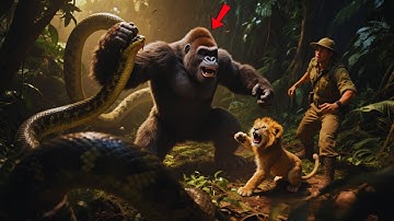 Gorilla Rescues Ranger And Lion Cub From Giant Python, What Happens Next Is Shocking!
