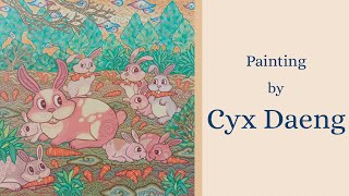 Artist Cyx Daeng Paints Rabbit Family in Balinese Spiritual Style
