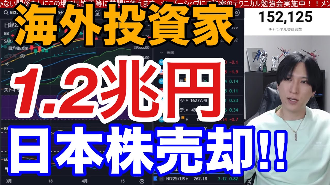 4/4、日経平均騙し上げか⁉海外投資家が日本株を1兆1777億円大量売却‼️ドル円は152円の攻防。雇用統計で円高加速か。米国株、ナスダック、】半導体株も小動き。仮想通貨ビットコイン、金が強い。