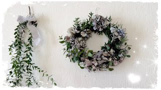 受注制作ユーカリと紫陽花と花々のリース ユーカリ紫陽花と花々のリース