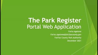 The Park Register Portal Web Application