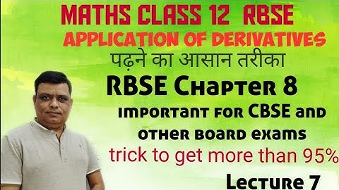Application Of Derivatives Class 12 RBSE chapter 8 | tangents and normal  #easymethod #tricks / L7