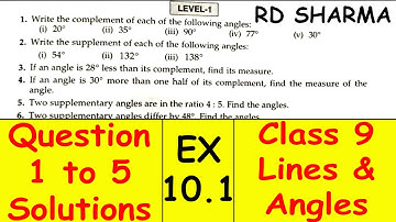 RD Sharma Solutions | Class 9 Maths Ex 10.1 Question 1 to 5 | Chapter 10 Lines and Angles