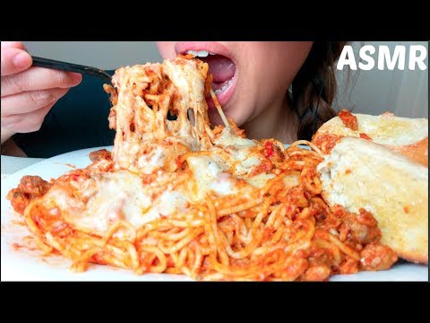 *No Talking* ASMR CHEESY Spaghetti & Meatballs CRUNCHY Garlic Bread 먹방 Eating Sounds