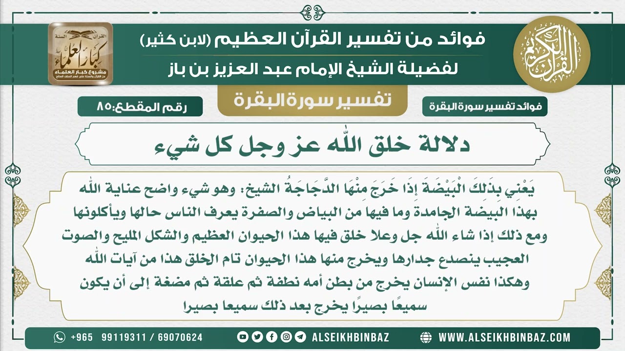 85 - دلالة خلق الله عز وجل كل شيء - فوائد من تفسير سورة البقرة