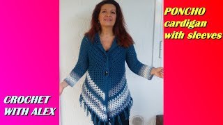 CROCHET CARDIGAN PONCHO WITH SLEEVES any size and yarn tutorial