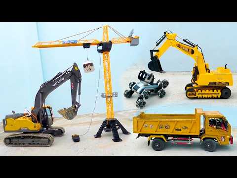 Xe Cẩu Múc Cát làm việc tìm Ô Tô Đồ Chơi Cần Cẩu với Xe Tải Ben chở Máy Xúc Điều Khiển Từ Xa