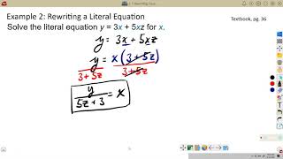 1 5 Rewriting Literal Equations, Big Ideas