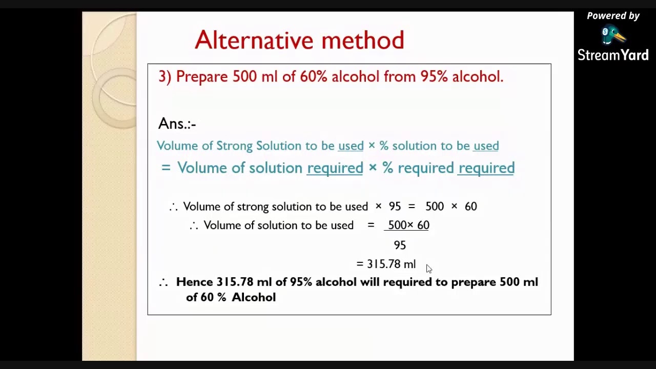 Degree of dilution calculations method used in Pharmacy. Assignment No