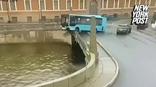 Bus swerves wildly and drives off Russian bridge, killing three, six hospitalized: video