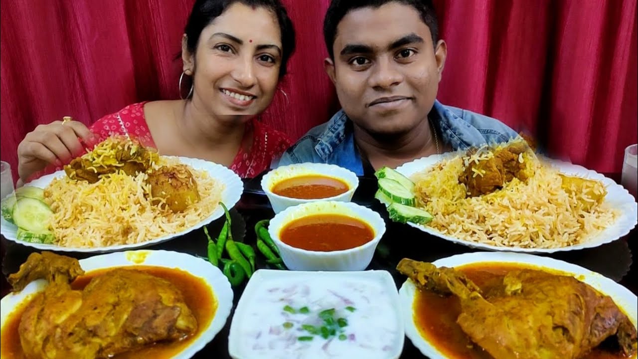Mutton 🐐 Biryani Chicken 🍗 🐔 Chaap Raita Eating Challenge - Eating Show Mom vs Son 