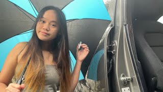 ASMR under an umbrella while it rains ( public asmr )