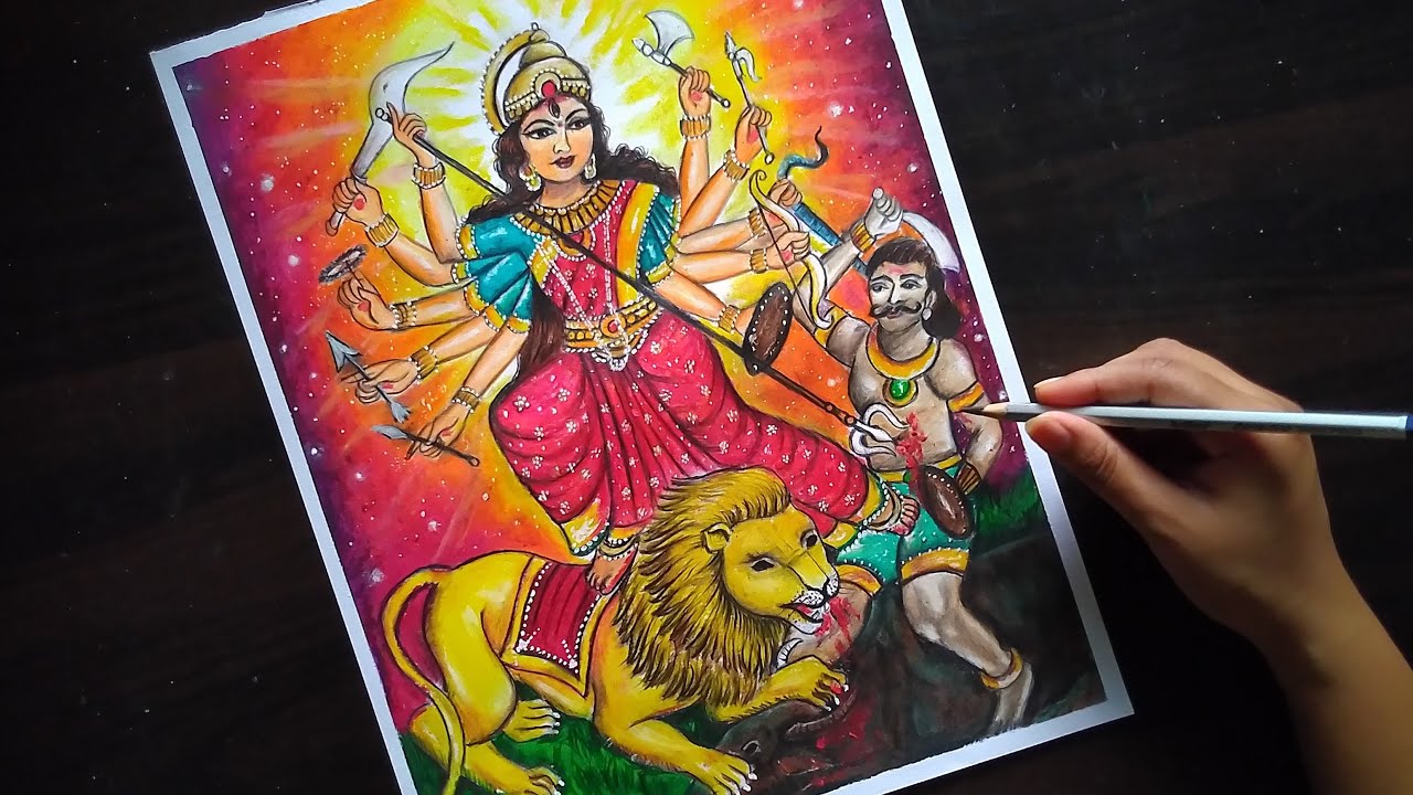 How to Draw Goddess Durga Face Sketch / Durga Maa Face Color Pencil Sketch  / Durga Maa Easy Drawing - YouTube