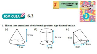 Kssm Matematik Tingkatan 2 Bab 6 Bentuk Geometri Tiga Dimensi Jom Cuba 6 3 No1 Buku Teks Form2 Youtube