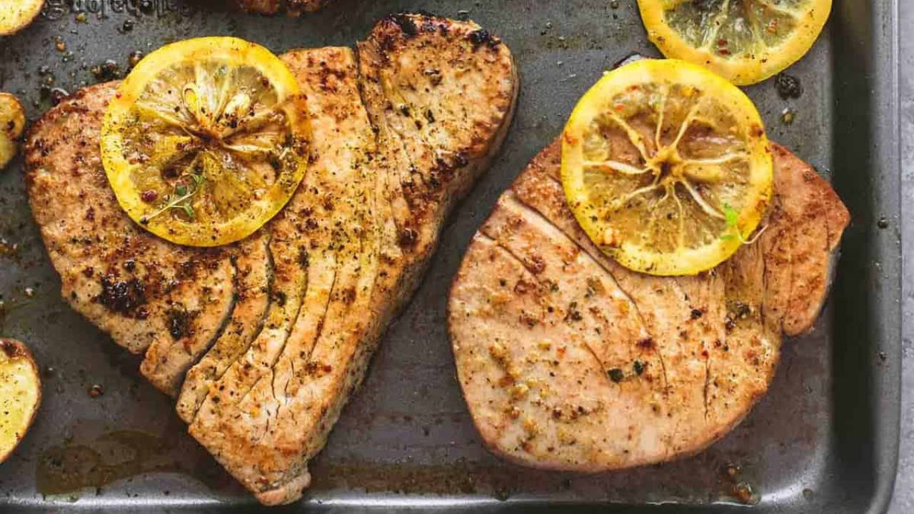 Sheet Pan Lemon Herb Tuna Steaks And Potatoes YouTube