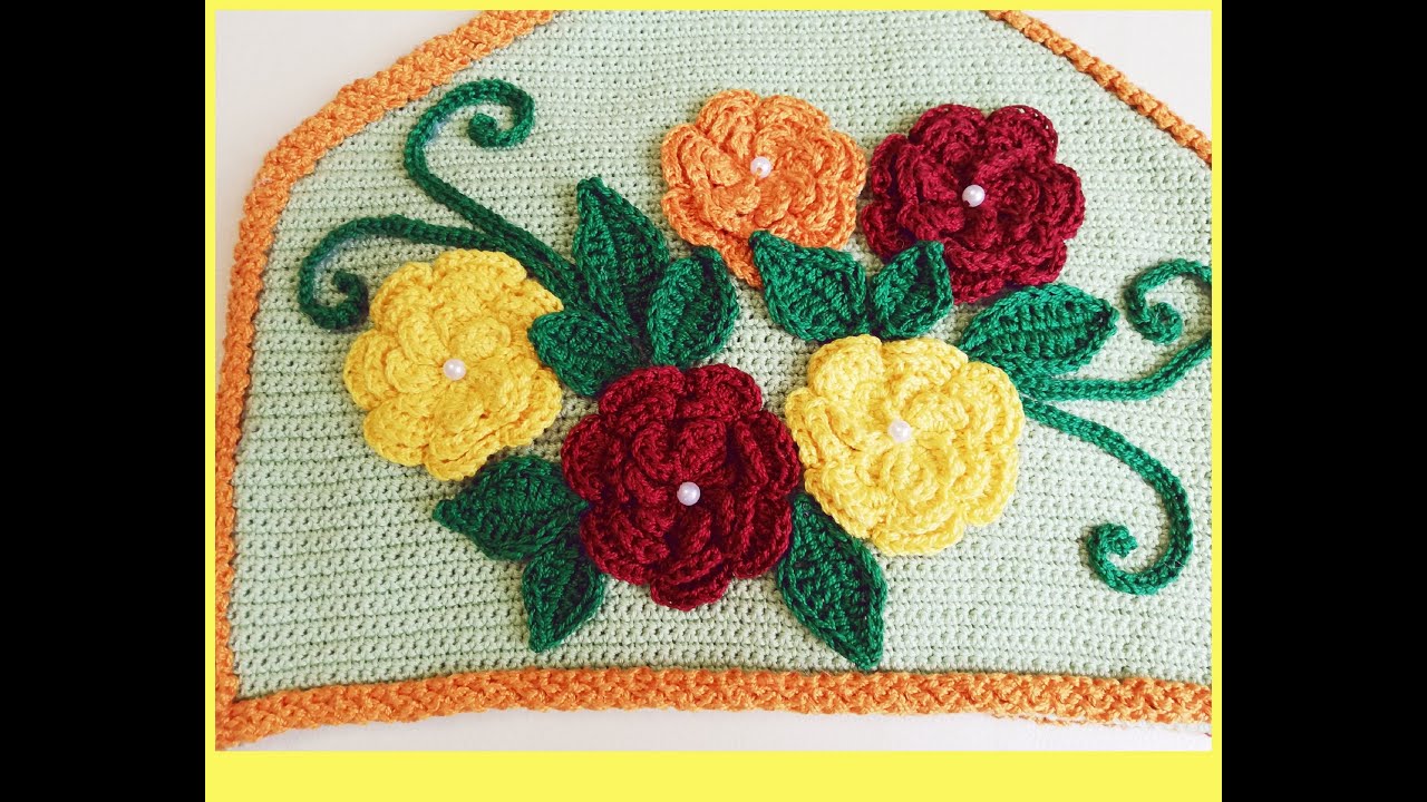 Вяжем крючком грелку на чайник .Цветы крючком. Мастер-класс.