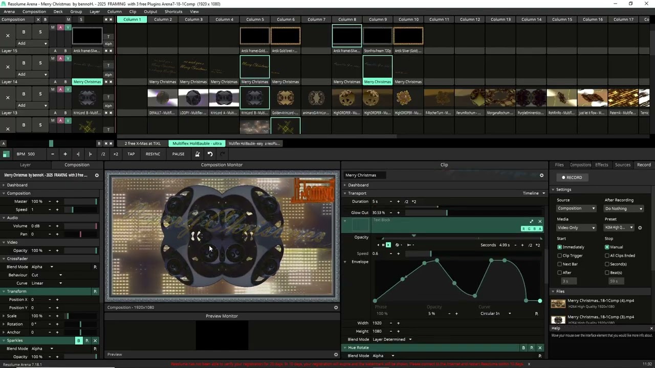Tutorial Part2/2 for "Multiflex HoliBauble" free Resolume Plugin by bennoH.