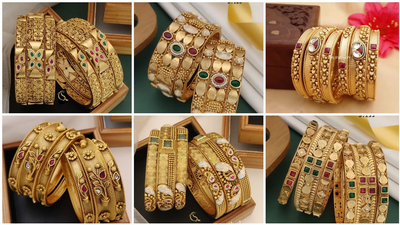 Antique Look Gold Bangles design set of 6 / 6 Gold Bangles set