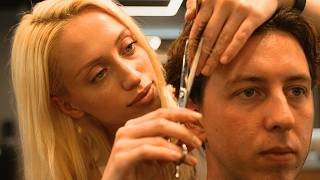 Ukrainian Lady Barber Premium Grooming Treatments for a Regular Client