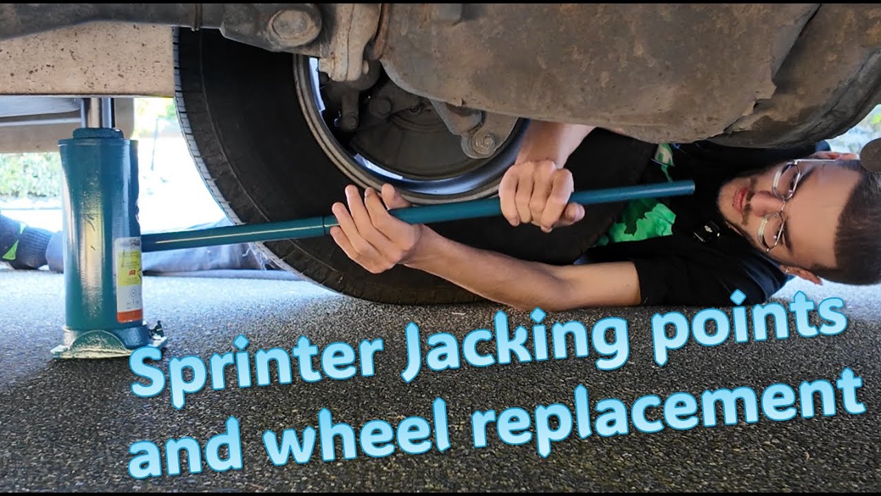 Wheel replacement and jacking points on Freightliner Sprinter RS Adventurous.