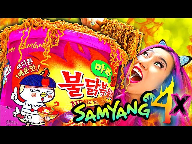 WOW! Giant Samyang Spicy Noodles! 4X HOTTER!!! SO FUNNY!!! (CC Available) class=