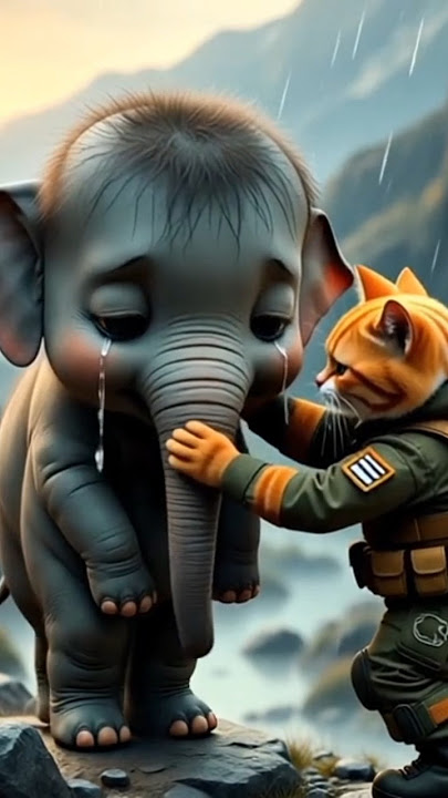 Kehilangan Induknya  🐘🥺❗Tentara Kucing Hibura Gajah Kecil #kucinglucu #kucingpahlawan #trending