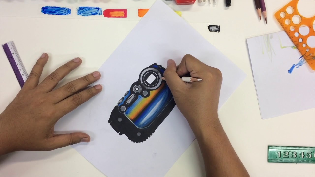 How to Product Design Sketch Chromium Camara with Markers Coloring ...