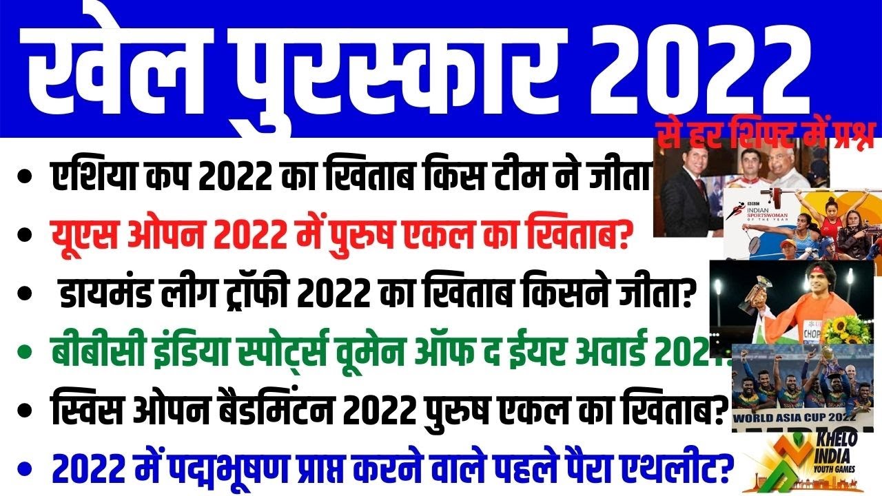 🔥TOP 50 खेल पुरस्कार 2022 ( Sports Awards 2022) सभी परीक्षाओं के लिए