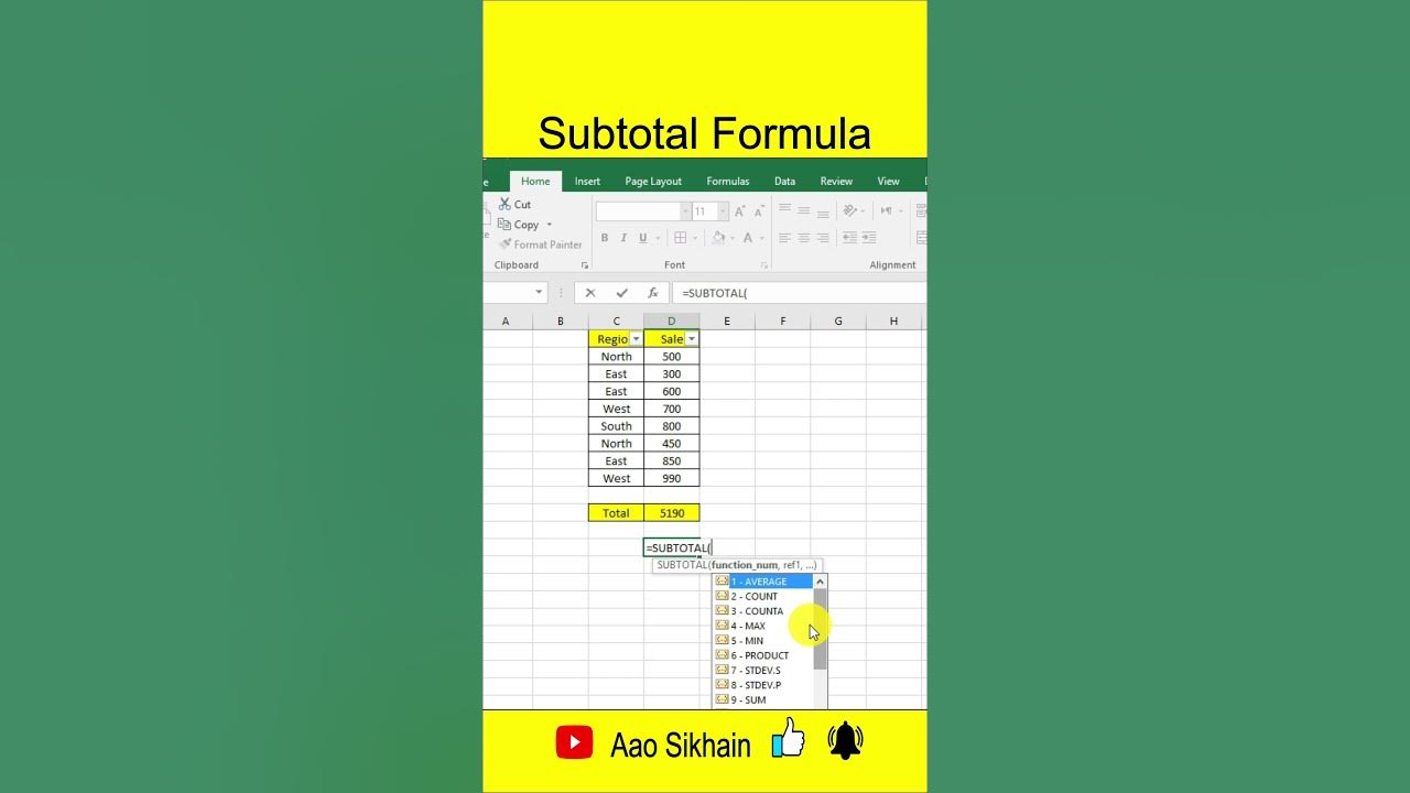 subtotal-formula-in-excel-youtube