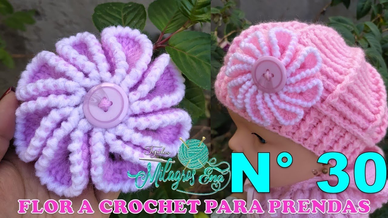 Como tejer la Flor N° 30 a crochet en puntos altos y cangrejo para boinas gorros, vinchas y ponchos